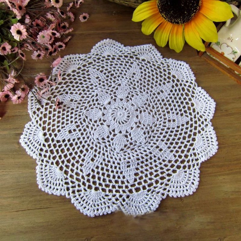 Laivigo New Handmade Crochet Lace Round Placemat Doilies Doily,16 Inch,White